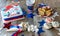 Happy 4th of July cake with cupcakes, marshmallows and hot dogs