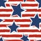 Happy 4th of July, USA Independence Day background. Vector seamless flag pattern, watercolor blue star and red stripes.