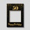 Happy 50th Birthday photo booth frame on a transparent ackground. Birthday party photobooth props. Black and gold confetti party