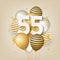 Happy 55th birthday balloons greeting card background.