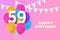 Happy 59th birthday balloons greeting card background.