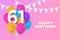 Happy 61th birthday balloons greeting card background.