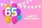 Happy 65th birthday balloons greeting card background.