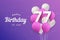 Happy 77th birthday balloons greeting card background.