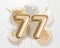 Happy 77th birthday gold foil balloon greeting background.