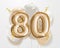 Happy 80th birthday gold foil balloon greeting background.