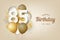 Happy 85th birthday with gold balloons greeting card background.