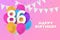 Happy 86th birthday balloons greeting card background.
