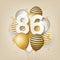 Happy 86th birthday with gold balloons greeting card background.
