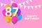 Happy 87th birthday balloons greeting card background.