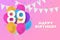 Happy 89th birthday balloons greeting card background.
