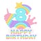 Happy 8th Birthday eight years pop it topper or sublimation print for t-shirt in style a fashionable silicone toy for