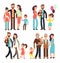 Happy active family cartoon people vector characters