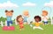 Happy active kids characters. Summer outdoor activity - childhood vector background