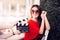 Happy Actress with Oversized Sunglasses Shooting Movie Scene