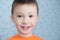 Happy Adorable boy at 7 age portrait closeup, Caucasian child, second dentition concept