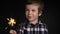 Happy adorable boy holding a sparkler.