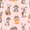 Happy adorable rabbit cartoon character cheerful mammal holiday art hare with basket and cute easter bunny with eggs