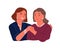 Happy adult daughter hugging old mother feeling love to each other vector flat illustration. Friendly family