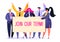 Happy, affable business people holding hiring banner. Recruitment concept, agency interview.