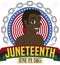 Happy African-American Celebrating Juneteenth over Broken Chains, Ribbon and Scroll, Vector Illustration