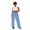 Happy African American Curvy Girl, Plus Size Woman Dressed in Jeans and Short Slinky Top. Attractive Overweight Lady