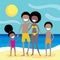 Happy African American family on the beach. Summer vacation, holidays by the sea