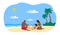happy african american family build sand castle on the beach vector