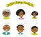 Happy African American family faces portraits of six members: parents,their son and daughter, and grandparents. Vector illustratio