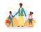 Happy african american family with kids walking to school a vector illustration.