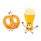 Happy aluminium beer glass and pretzel characters having fun together