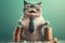 happy amazed excited cat in a suit catching money, created with Generative AI technology