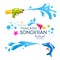 Happy Amazing Songkran Thailand festival colorful gun and Water Splash collections