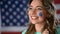 Happy American woman supporting political candidate, celebrating victory closeup