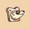 Happy animal face. Fluffy ferret muzzle smile in toast, funny polecat laughing, wild furry character. Cute sticker with