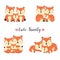 Happy animal family. Dad, mom, baby foxes cartoon.