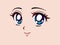 Happy anime face. Manga style big blue eyes, little nose and kawaii mouth.