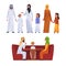 Happy Arab Families in National Clothes Set, Muslim Parents with Their Children Vector Illustration
