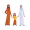 Happy Arab Family in Traditional Clothes, Muslim Parents with Their Smiling Daughter Vector Illustration