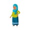 happy arab old lady speaking with sales manager in store cartoon vector