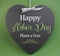 Happy Arbor Day, Plant a Tree, greeting message sign on heart shaped blackboard