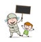 Happy Army Man Holding a Placard with Kid Vector Illustration