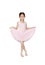 Happy Asian ballet dancer girl in pink tutu skirt isolated on white background. Little child girl dreams of becoming a ballerina