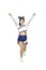 Happy asian cheerleader with white and blue suit