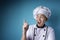 Happy Asian Chef Smiling With Pointing Finger Up, Having Idea Gesture