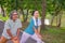 They are happy Asian couple.They  are warm up for exercise in park.