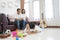 Happy asian family in living room at home