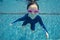 Happy asian girl swim and dive underwater, summer family vacation with child,relax,fun activity