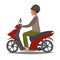 Happy asian man on scooter vector illustration. People drive motorbike