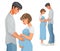 Happy Asian pregnant couple expecting a baby. Vector illustration.